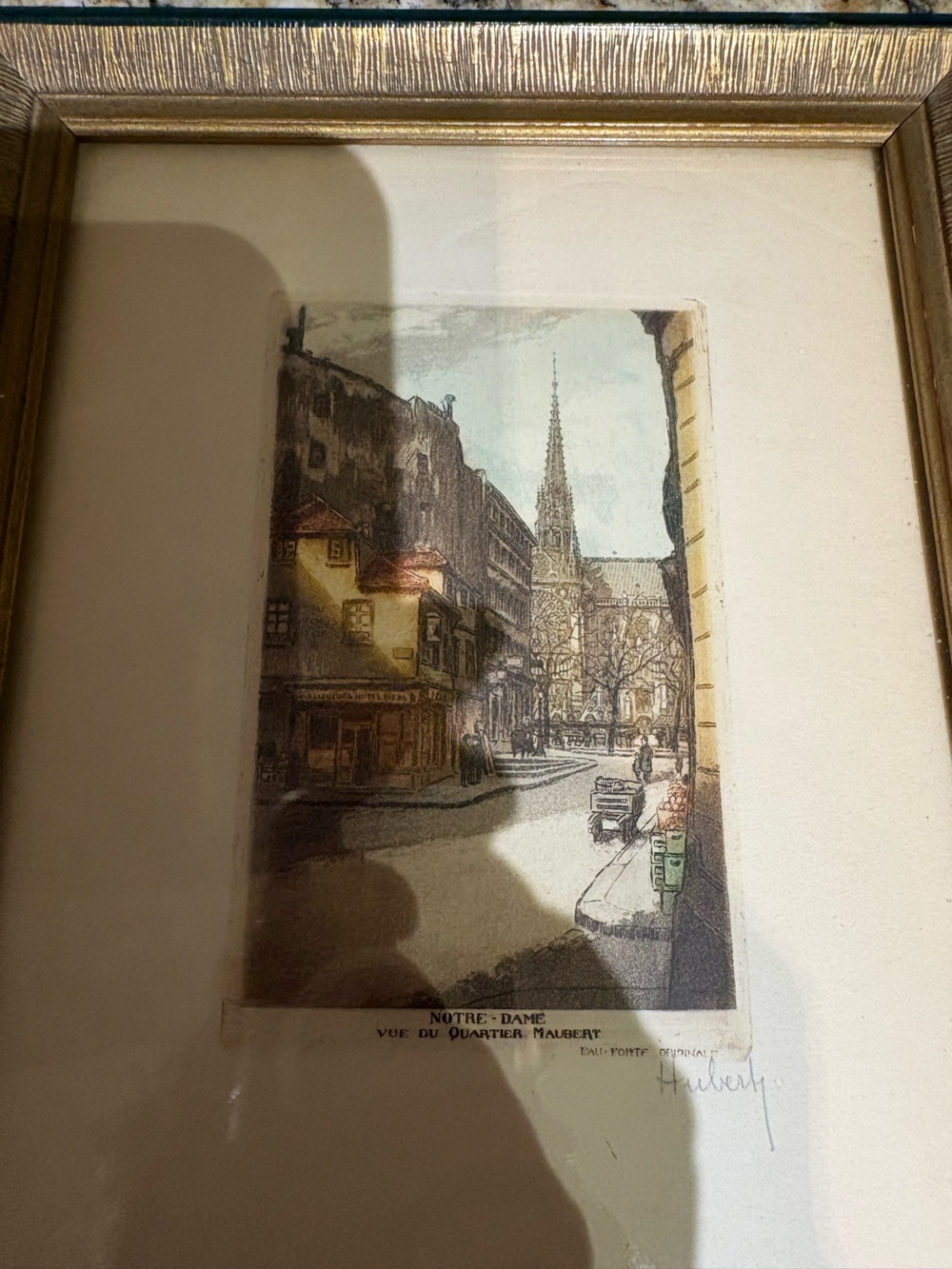 Notre-Dame Street Scene Art Print in Brown and Blue Tones
